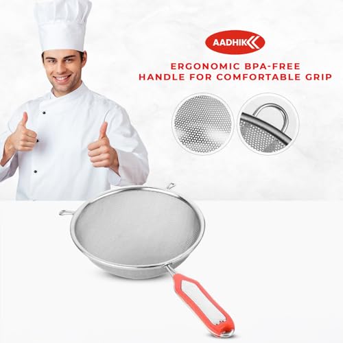 Image of AADHIK Stainless Steel Strainer Big Size 32cm for Soup, Rice, Juice, Vegetable and Fruit Washing, Multipurpose Channi with Handle (Set of 1)