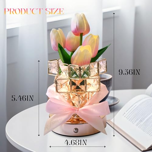 Image of Tulips Lamp Gifts for Mom /Birthday Gifts for Women, Rechargeable Cordless Touch Table Lamp, 3 Color Colour Dimming Small Night Light-Gift for Mothers Day, Valentines Anniversary, Unique Home Decor