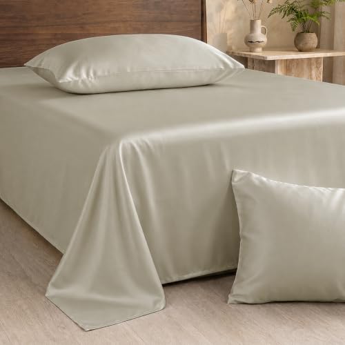 Image of HOMEMONDE 100% Bamboo King Size Flat Bedsheet with 2 Pillow Covers | 300 TC Luxury Cooling Bed Sheet | Ultra Soft, Breathable & Moisture Wicking | (Taupe, 108x108 Inches)