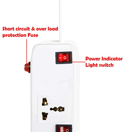Image of FEDUS 13 Feet Long Extension Board Extension Box | Spike Guard 6 Socket 6 Switch Junction Box with Switch, Extension Cords Cord, Spike Buster, Extension Board with 4m Wire (6 Socket 6 Switch), White