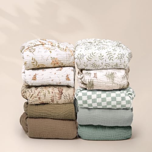 Image of lulumoon Baby Muslin Crib Sheets: Soft & Breathable Fitted Crib Sheets for Boys - Green Square Sheets for Standard Crib 2Pack