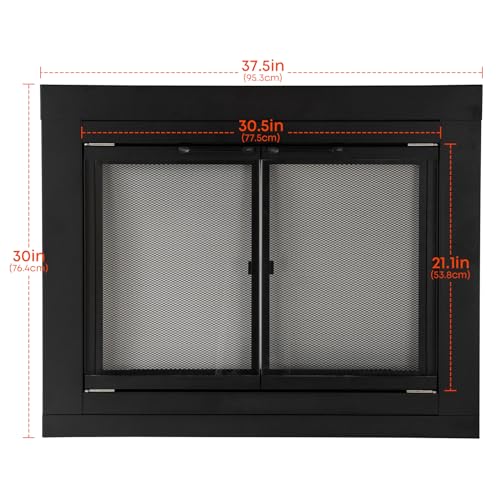 Image of Stanbroil Fireplace Glass Cabinet-Style Door, Black, Small