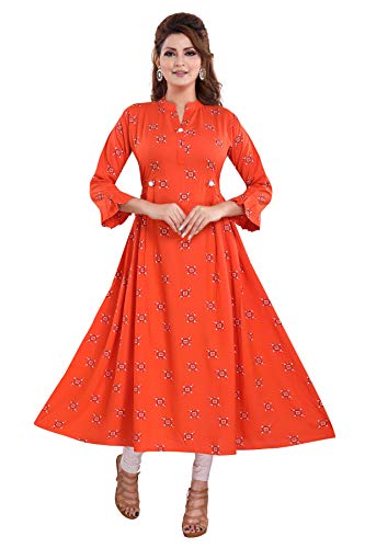 Priscilla Rayon Cotton Kurtis/Kurtas for Women 936 (Medium, Orange)