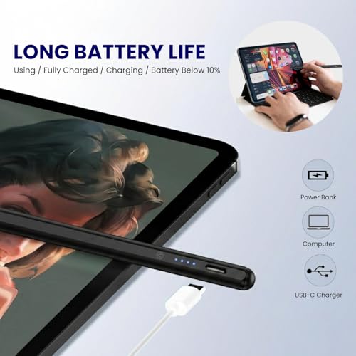 Image of Virtutron Universal Stylus Pen with Type-C Charging | Rechargeable Touch Pen | Non-Bluetooth High Precision Digital Pencil for iPhone, iPad, Samsung, Android Tablets & Touchscreen Devices (Black)