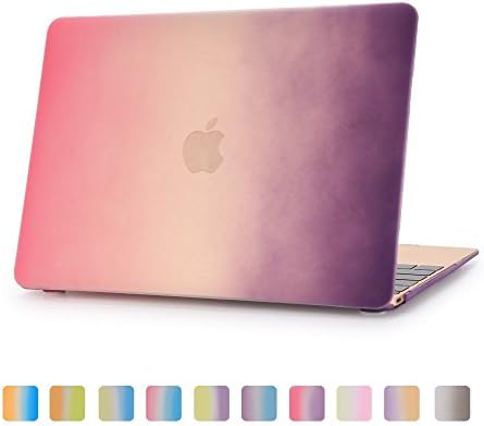 MacBook Air 13 Inch Case, 3 in 1 Rainbow Color Soft-Touch Hard Case & Silicone Keyboard Cover & Screen Protection Film for Apple MacBook Air 13" Model A1369/A1466 Laptop(Purple+Rose)