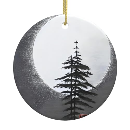 Adorno de cerámica con diseño de árbol de Navidad con diseño de luna, pino, decoración navideña, colgante único para fiesta de Navidad