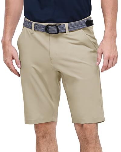 Outdoor Ventures Pantalones cortos de golf para hombre UPF 50+ Stretch Dry Fit Golf Bermudas de 11 pulgadas, pantalones cortos ligeros de secado rápido con bolsillos para trabajar al golf, caqui