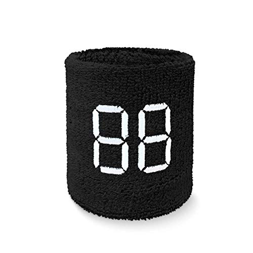 COUVER Customizable Number Wristband - Athletic Sweatband with Number for Basketball, Tennis & Sports, Personalized Team Gear - Black/White Double