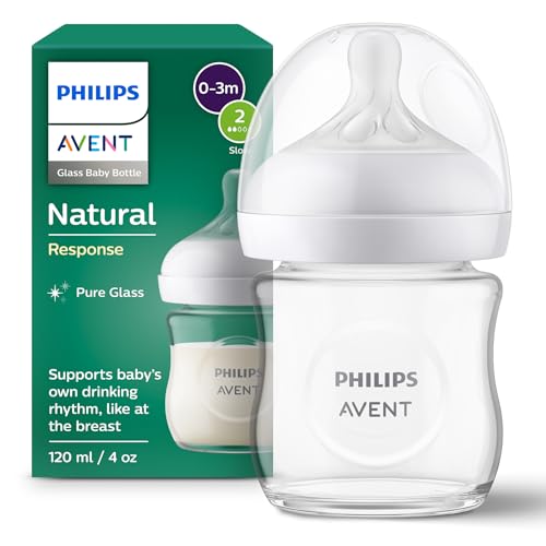 Philips Avent Glazen Natural Response-babyfles - Babymelkfles van 120ml, BPA-vrij voor pasgeboren baby's vanaf 0 maanden (Model SCY930/01)