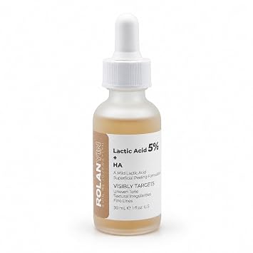 ROLANYIN Lactic Acid 5% + HA Facial Serum for Exfoliating Deep Hydration and Smoothing Skin Texture Nourishing Anti Aging Pore Minimizing Benefits Skin Care