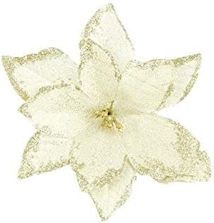 QOHNK 20Pc Artificial Flowers For Decoration Glitter Poinsettia Fake Flowers Diy Home Wedding Decoration Flower Head Christmas