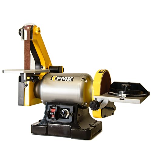 KFMK Variable Speed 1' x 30' Belt & 6' Disc Sander Combo, 3/4 HP Direct-Drive Motor, 2000–3400 RPM Disc / 1909–3248 SFPM Belt, Adjustable Work Tables & Miter Gauge, Benchtop Sander for Wood & Metal