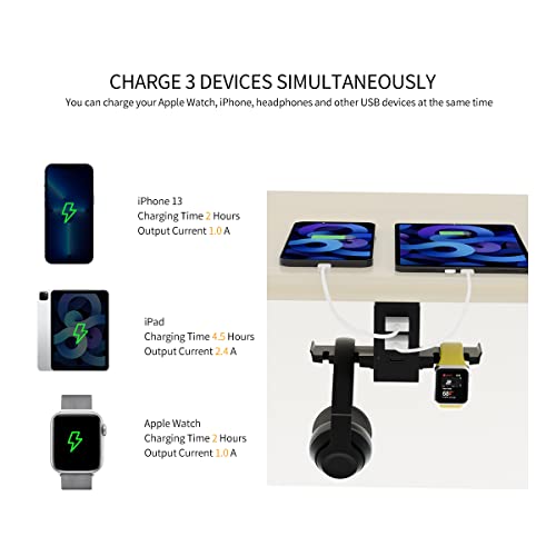 Headset Holder With Usb Port Under Desk Headphone Stand Gaming Desk Accessories, Dual Earphone Hangers Hook(Usb Type-C + A Included) #TOP1