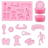 Fußball Kuchenform, 3 Stück Fußball Kuchendekorationen Backform Silikon mit Fußballhandschuhen Sportswear Trophy Shaped, DIY Fußball Silikon Fondant Formen für Kuchen Schokolade Süßigkeiten Lolly