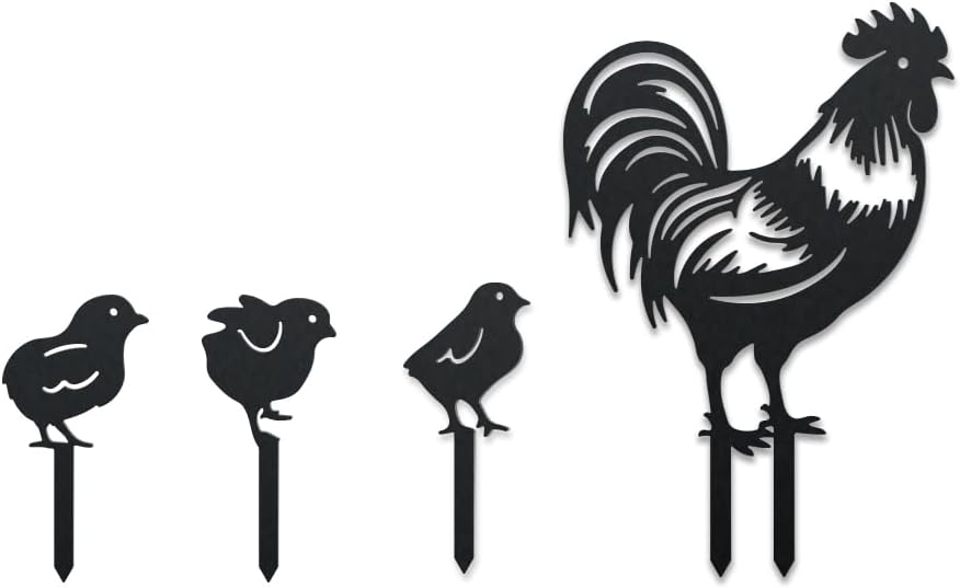 WADORN Chicken Metal Outdoor Statues Silhouette, Rooster Chicks Metal Decorative Garden Stakes Cute Rooster Silhouette Ornament Gift Animal Outdoor Decoration for Garden Backyard Patio Lawn Outdoor