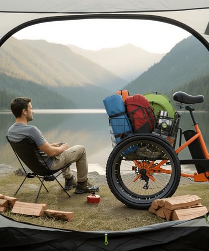 Image of ANCHEER Electric Tricycle for Adults, Peak 600W Folding Electric Trike, 24 inch 499Wh Ebike for Seniors, 15.5MPH Electric Bike, Removable Battery, 3 Wheel, LCD, Rear Differential, Basket (Orange)