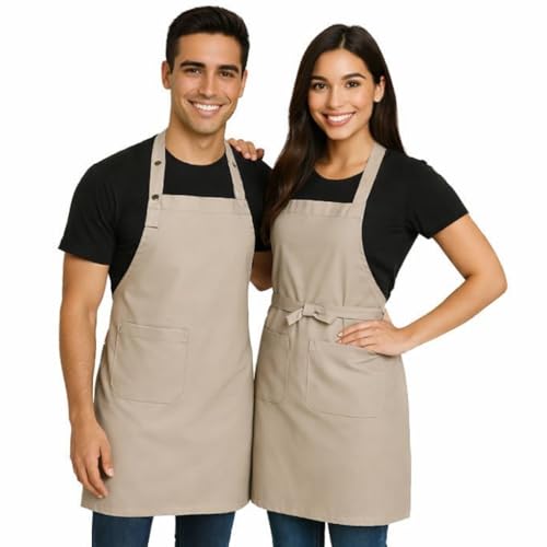 Didart Handmade Delantal cocina mujer, Pack 2 Uds. Delantal Camarero, Mandil Hombre. Resistente a la Humedad. 3 Bolsillos, Barbacoa, Cocina, Trabajo. Regalo padre. Regalo abuelo