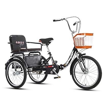 FGVDJ Erwachsene Dreiräder 20 Zoll 3 Rad Fahrräder Dreirädrige Fahrräder Cruise Trike mit Einkaufskorb und Rücksitz Federgabel für Senioren Damen Herren