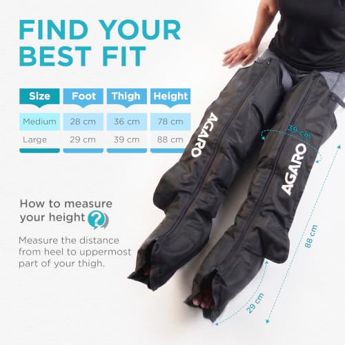 Image of AGARO Regal Air Compression Leg Comforter for Muscle Relaxation, Relief & Blood Circulation, Full Leg (Feet, Calf & Thigh) Compression Therapy, 6 Modes, 9 Intensity (upto 200 mmHg), 3 Timers, Reduces Swelling & Muscle Stiffness, (Large)
