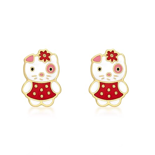 Puces chaton émaillé en or jaune 9 ct Carissima, l'expression de votre douceur