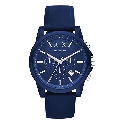 Armani Exchange Reloj Hombre, Movimiento cronógrafo, caja 44mm Acero Inoxidable Azul con correa Silicona, AX1327, Azul