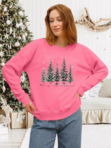 Image of PECHAR Christmas Tree Sweatshirts Women Pine Tree Print Shirts Nature Lover Gift Casual Tee Long Sleeve Xmas Pullover