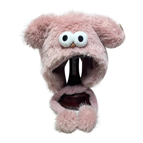 Cartoon Ear Flap Thicken Plush Ear Muff Hat for Skiing Hiking Lady Windproof Ushanka Hat for Cold Weather Pink