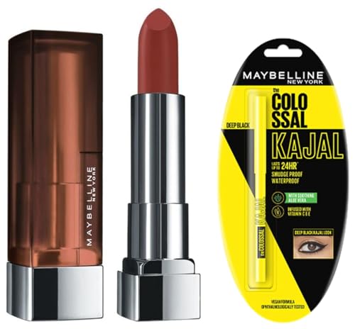 Image of Maybelline New York Matte Lipstick, Intense Colour, 676 East Village Rose, 3.9g & Maybelline New York Colossal Kajal, Intense Colour, Waterproof, Long lasting 24Hrs Stay, Black, 0.35g