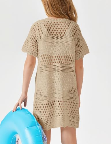 Amarmia Girls Swim Cover Up Crochet Bathing Suit Cover Ups Short Sleeve Summer Beach Dress4