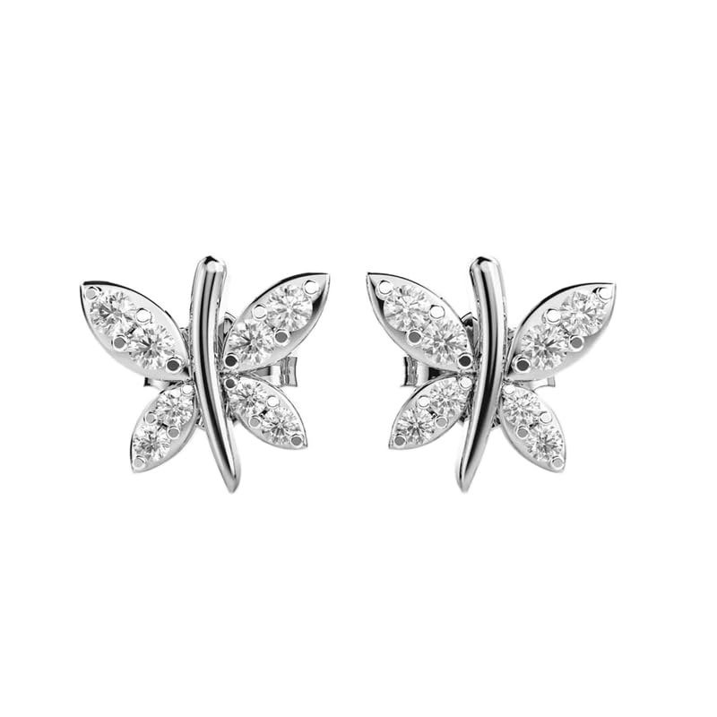 Clous d'oreilles argent 925 mouches avec pierre ronde et placage n° 16