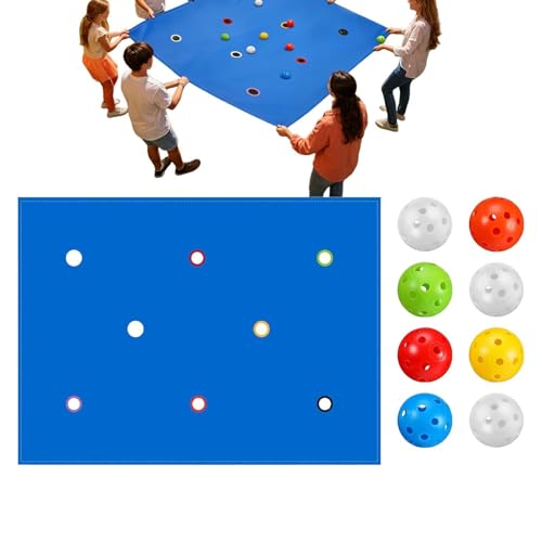 Juegos de grupo al aire libre con lona de agujeros cooperativa para animación escolar