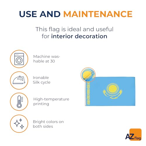 Image of AZ FLAG - Kazakhstan Flag - 3x5 Ft - Light Polyester Kazakh Banner with Two Brass Eyelets - Fade Resistant - Vivid Colors - 3' x 5' Feet - 150x90 Cm
