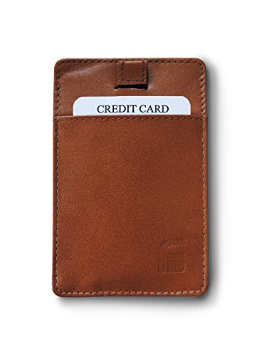 RFID Blocking Credit Card Holder Wallet - Genuine Camel Leather, ID Theft Protection
