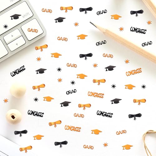 Image of Orange and Black Graduation Confetti 2026, 1000 Pcs Class of 2026 Table Centerpiece Grad Confetti for 2026 Graduation Party Decorations Supplies