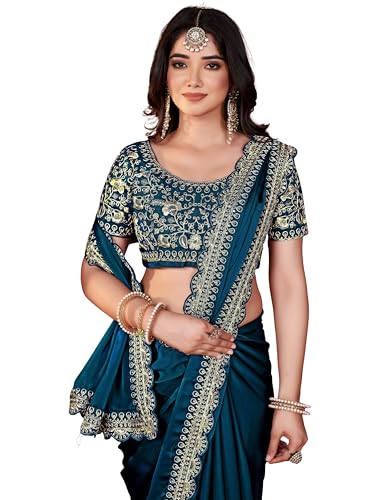 Image of DHARMEE Women's Elegant Designer Sarees Premium Rangoli Fabric with Embellished Border, Lightweight and Stylish Ethnic Wear - Perfect for Parties, Weddings, and Festive Occasions..
