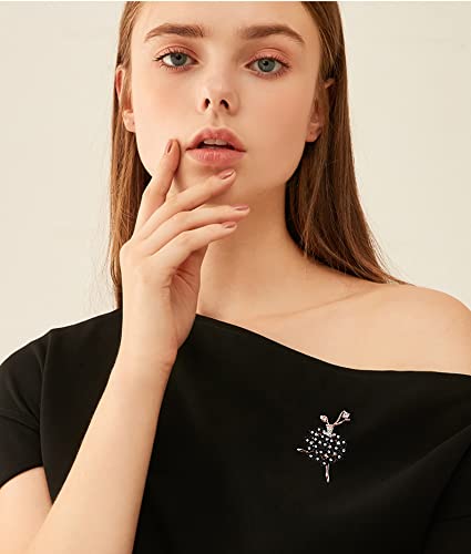 Rhinestone Ballet Dancer Brooch Pin For Women Girls Fashion Crystal Rose Gold Plated Enamel Flowers Dancing Ballerina Brooches Lapel Elegant Dress Accessories Birthday Anniversary Jewelry Gift Black Swan #TOP1