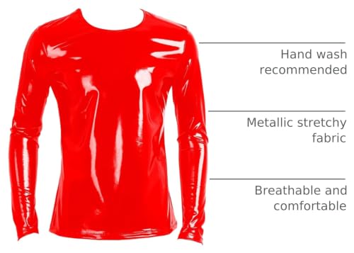 Image of AIEOE Men's Leather Metallic Shirts Shiny Slim Fit Stretch Top Wetlook Club Party Undershirts