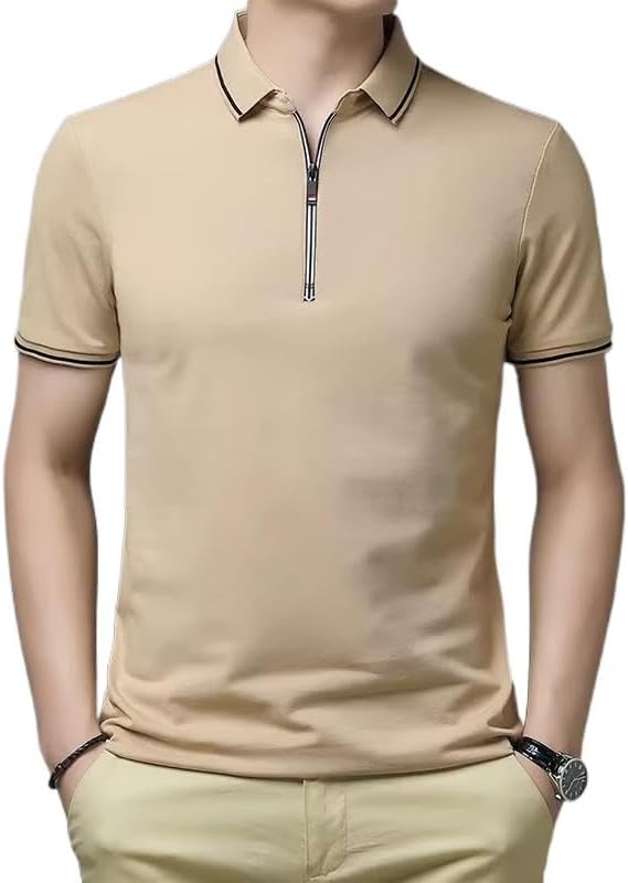 Mens Zipper Golf Shirts Short Sleeve Casual Polo Shirts Moisture Wicking Golf T-Shirt