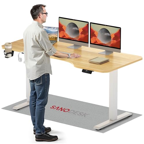 SANODESK 160×75CM Electric Standing Desk Height Adjustable Corner Standing Desk Sit Stand Table Adjustable Desk with Memory Smart Pannel for Home Office