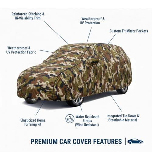 Image of Premium Jungle Print Series 100% Waterproof Car Body Cover for i20 Sports Cover (All Models) with Mirror Pockets | Triple Stitched, Elastic, Custom Fit, Heat Resistant, Anti-Dust, All-Weather Cover