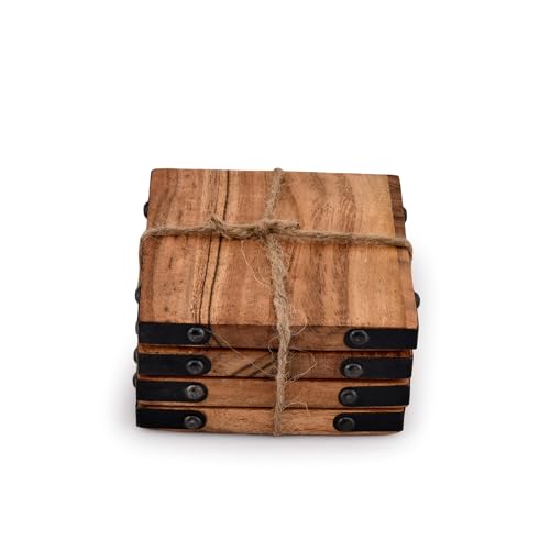 Samhita Acacia Wood Square Coasters Protection Tabletop,Countertop and Surfaces Size: 4" x 4", Set of 4