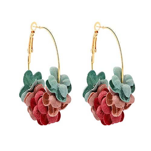 Maloyanve Floral Fabric Hoop Earrings For Women Girls Tiered Flower Statement Tassel Earrings Lightweight Leaf Chandelier Drop Dangle Earrings For Daily Dresses Wedding Holiday Party (Colorful) #TOP22