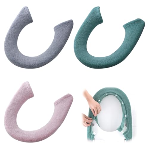 3 Pièces Housse de Siège de Toilette WC Doux et Chaud, Réutilisable Housse de Siège de Toilette Universelle Lavable avec Bouton, Installation Facile, pour...