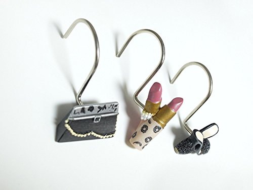 Doupoo Home Decorative Handbag High-Heel Shoes Lipsticks Shower Curtain Hooks Rings Make Up Set Of 12 #TOP2