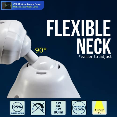 Image of Plug in Wall AC Outlet Dusk to Dawn Motion Activated Directional Plug in Wall LED Bright Night Light Indoor 5W 6500K Flexible Adjustable Neck for Basement Garage Ceiling Hallway Bathroom