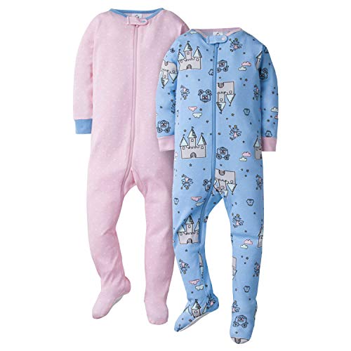 Gerber Baby Girls 2-Pack Footed Pajamas, fairytale, 6 Months