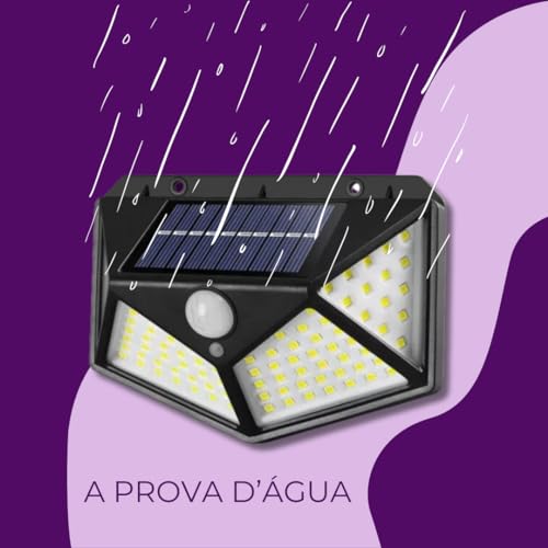 Luminária Solar Externa para Jardim com Sensor de Presença e 100 LEDs de Alta Luminosidade - Resiste