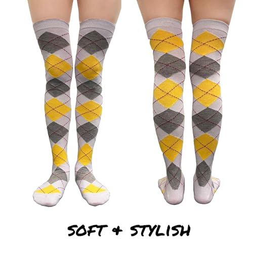 Image of COUVER Women's Thigh High /Over Knee Fashion Argyle Socks, Medium, 1 Pair