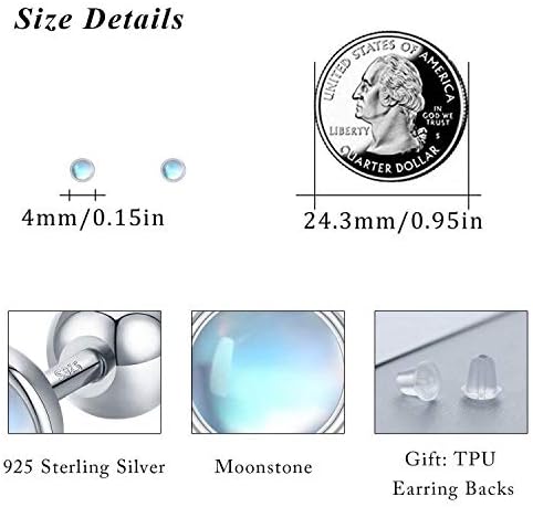 Moonstone Earrings 925 Sterling Silver Tragus Earrings Cartilage Earrings Screw Back Earrings Helix Piercing Jewelry Hypoallergenic Earrings for Women - Image 5