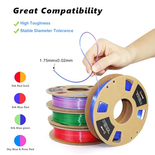Image of LOVOON 3D PLA Filament 1.75mm Bundle, Dual Colors 3D Printer Filament Bundle Color Change Silk PLA Filament Bundle, PLA Filament for 3D Printer 3D Pen, Dimensional Accuracy + /-0.02mm, 200g x 4 Spools